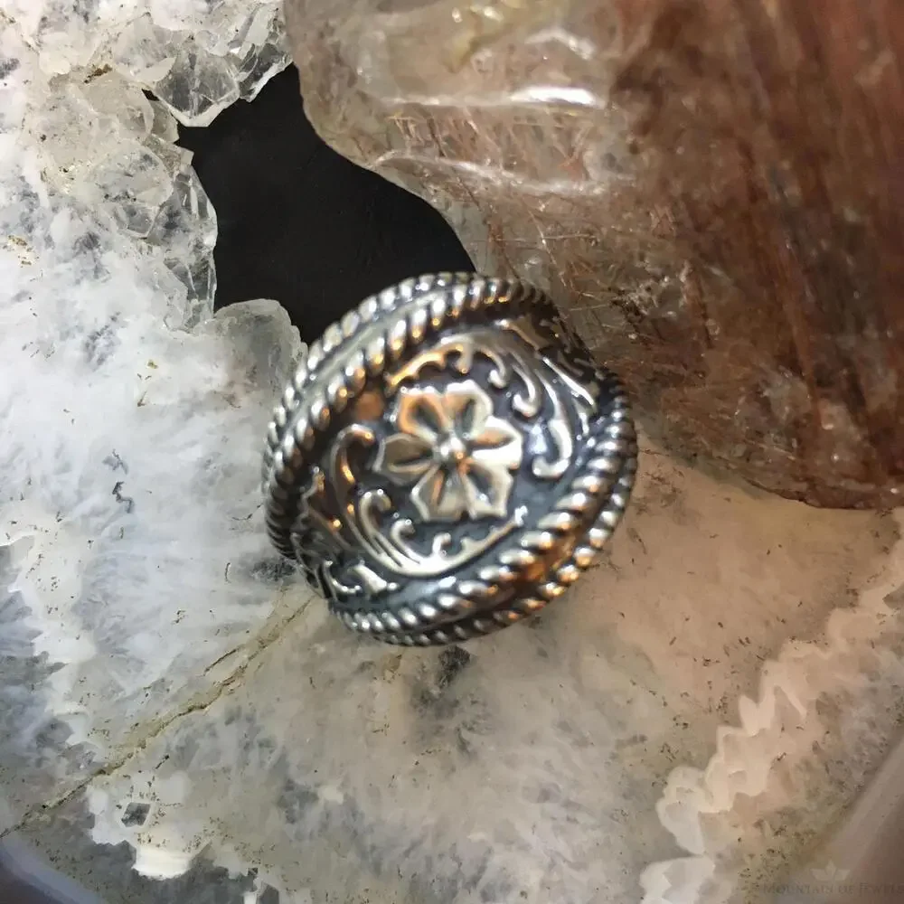 Carolyn Pollack Southwestern Style Sterling Silver Wide Decorated Ring For Women